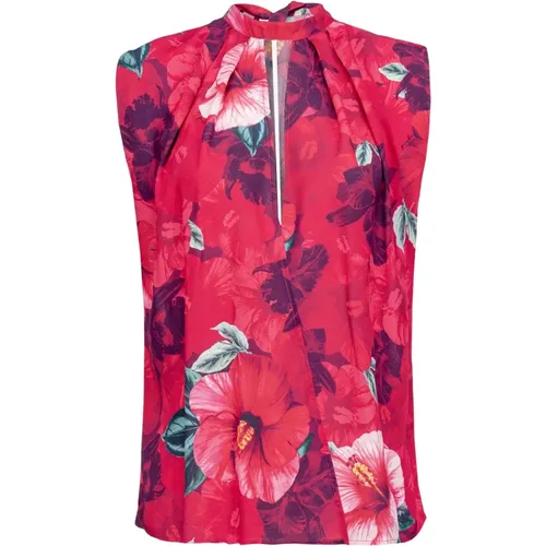 Sleeveless blouse with hibiscus print , female, Sizes: 2XS - pinko - Modalova