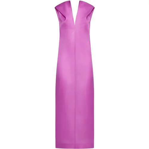 Orchid Pink Silk V-Neck Dress , female, Sizes: XL - Khaite - Modalova