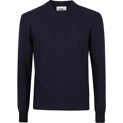 Blaue Wollpullover mit Logo , Herren, Größe: M - Ami Paris - Modalova