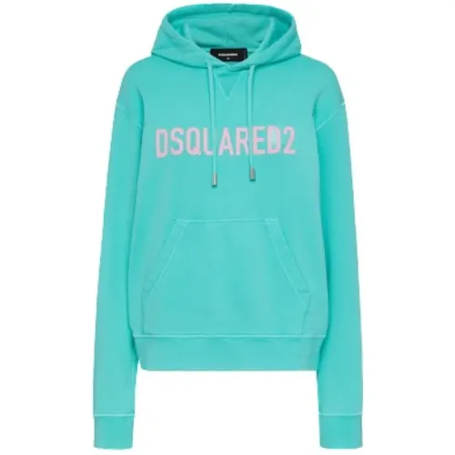 Türkiser Hoodie mit Iconic Logo , Damen, Größe: L - Dsquared2 - Modalova