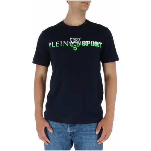 Blau Bedrucktes Kurzarm T-Shirt , Herren, Größe: XL - Plein Sport - Modalova