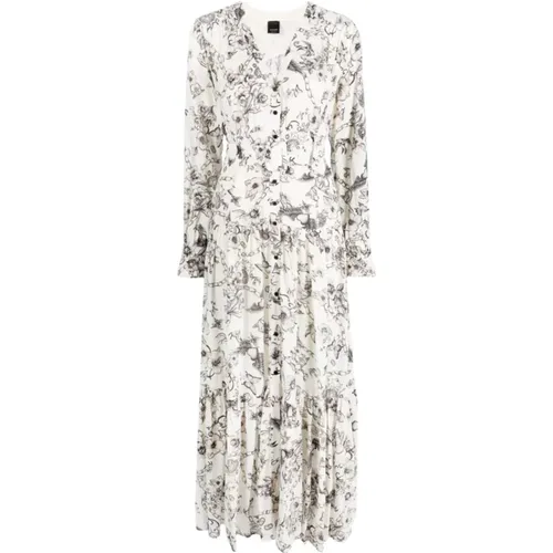 Floral V-Neck Shirt Dress , female, Sizes: XS, S - pinko - Modalova