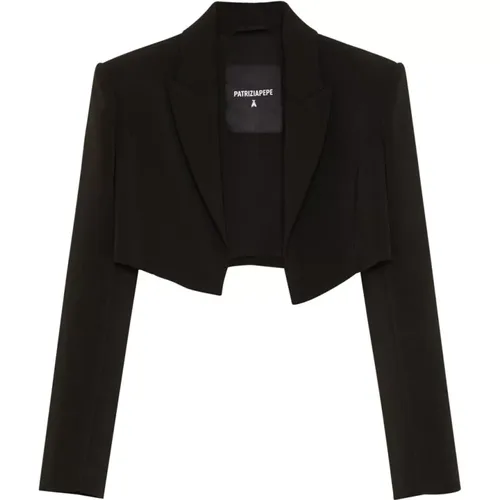 Cropped Crêpe Jacket with Iconic Mirror Details , female, Sizes: 2XS - PATRIZIA PEPE - Modalova