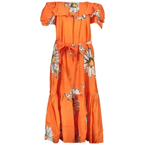 Orangen Baumwollkleid mit Gürtel , Damen, Größe: M - Desigual - Modalova