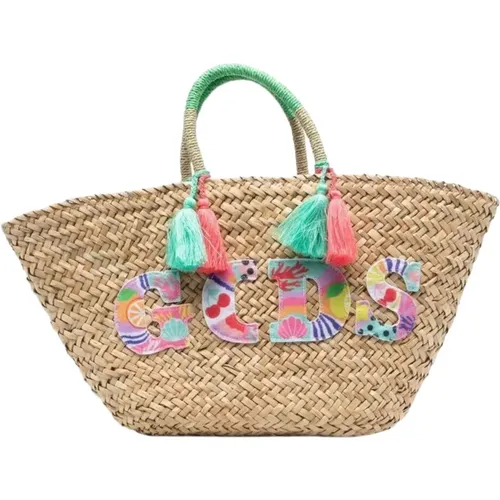 Multicolored Woven Straw Beach Bag with Tassel Detail , female, Sizes: ONE SIZE - Gcds - Modalova