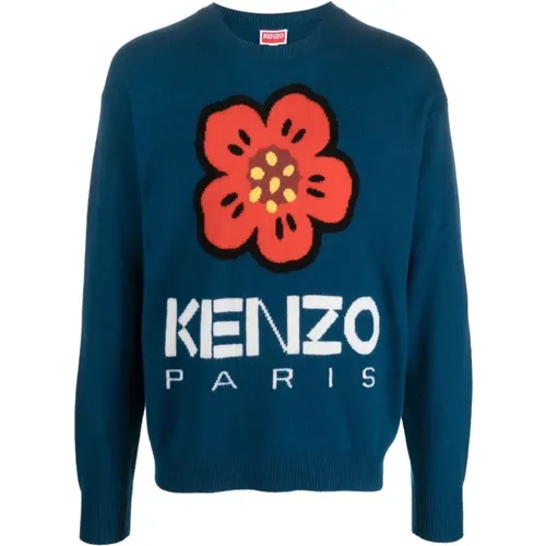 Entenblauer Strickpullover,Wollpullover mit Blumenmuster - Kenzo - Modalova