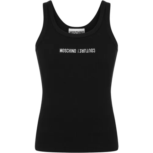 Schwarz/Weiß Geripptes Logo Tank Top , Herren, Größe: 2XL - Moschino - Modalova