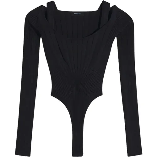 Sculpting Knit Bodysuit with Cut-Out Shoulders , female, Sizes: M, S - Mugler - Modalova