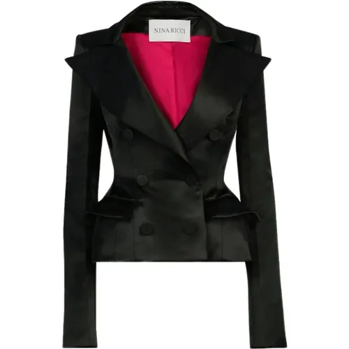 Schwarzer Satin Peplum Blazer - Nina Ricci - Modalova