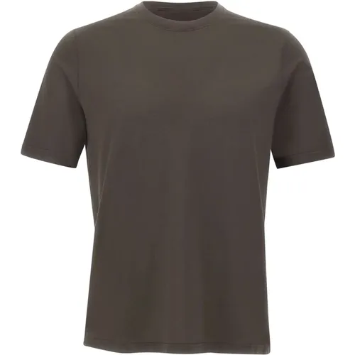 Braunes Baumwoll-T-Shirt Rundhals , Herren, Größe: M - Filippo De Laurentiis - Modalova