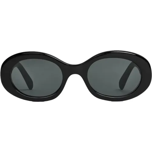Schwarze ovale Sonnenbrille mit grauen Gläsern , Damen, Größe: 52 MM - Celine - Modalova