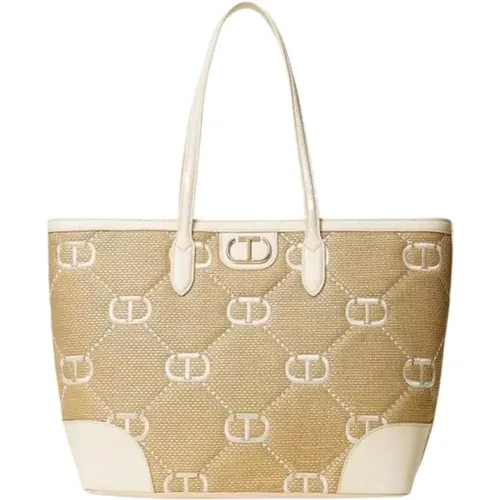Rafia Jacquard Shopper Tasche mit Oval T Logo - Twinset - Modalova