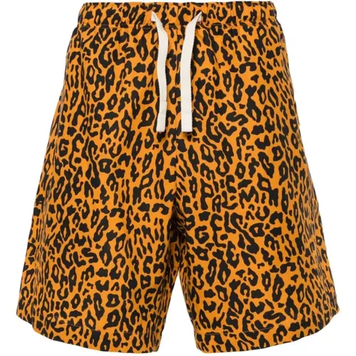 Leopard Print Linen-Cotton Blend Shorts , male, Sizes: M, L, S - Palm Angels - Modalova