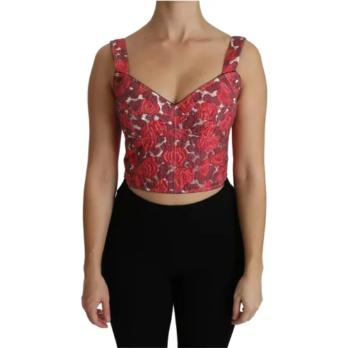Floral Brocade Cropped Blouse Tank Top , female, Sizes: 3XS - Dolce & Gabbana - Modalova
