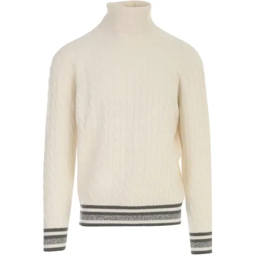 Ecru Wool Turtleneck with Turtle Neck and Ribbed Details , male, Sizes: M - BRUNELLO CUCINELLI - Modalova