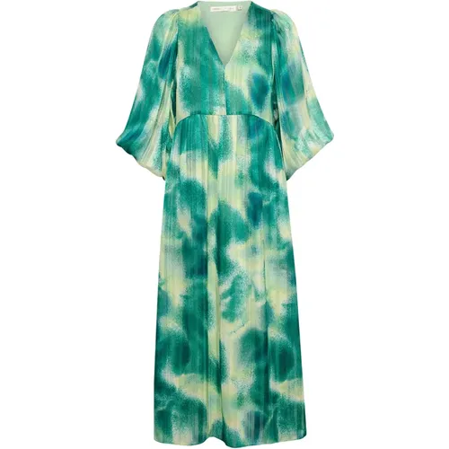 Grünes Art Splash Kleid mit ausgestellten Ärmeln , Damen, Größe: L - InWear - Modalova