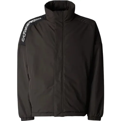 Schwarze Oversize Bomberjacke mit weißer Logo-Schrift , Herren, Größe: L - Emporio Armani EA7 - Modalova