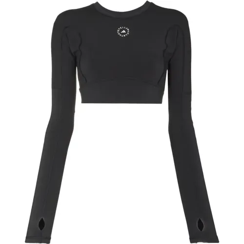 Schwarzes Stretch-Jersey-Top mit ausgeschnittenem Rücken und Logo-Print , Damen, Größe: S - adidas by stella mccartney - Modalova