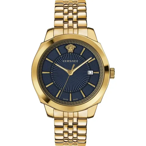 Classic Icon Gold Blue Watch , male, Sizes: ONE SIZE - Versace - Modalova