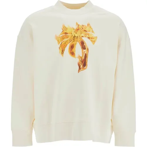 Brennende Palm Oversized Crewneck Sweatshirt , Herren, Größe: S - Palm Angels - Modalova