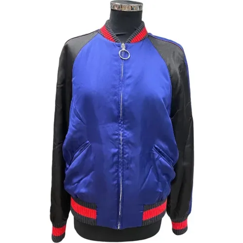 Satin Bomber Jacket with Black Sleeves and Web Band Inserts - Size 40 , female, Sizes: S - Gucci Vintage - Modalova