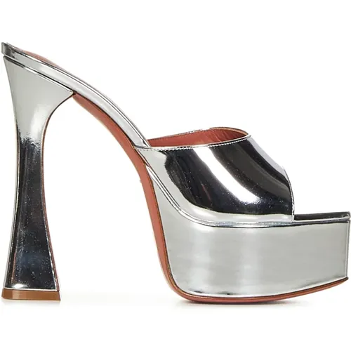 Silver Slip-on Sandals with Open Toe and Heel , female, Sizes: 5 UK, 8 UK - Amina Muaddi - Modalova