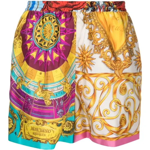 Multicolour Printed Silk Shorts , female, Sizes: 2XS - Moschino - Modalova