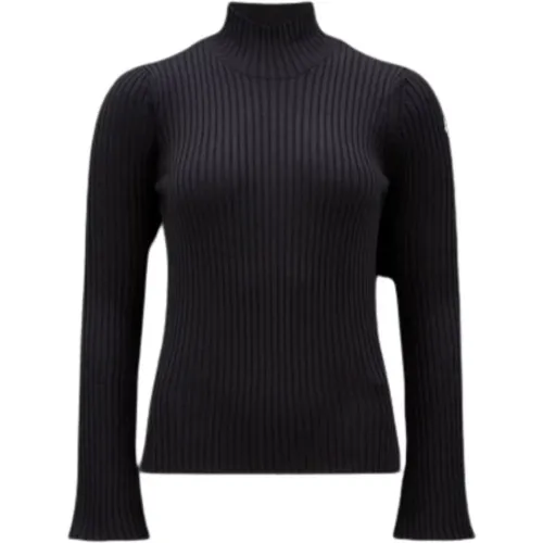 Schwarzer Rippstrick-Wollpullover , Damen, Größe: L - Moncler - Modalova