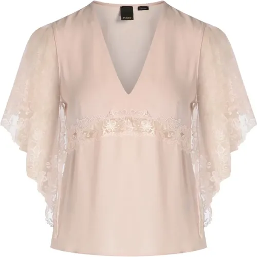 Rosa Spitzen V-Ausschnitt Top , Damen, Größe: 2XS - pinko - Modalova