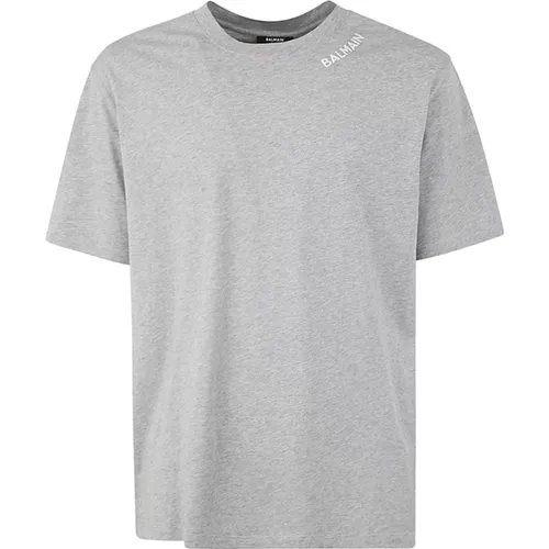Stitch Collar T-Shirt Straight Fit , male, Sizes: L, S - Balmain - Modalova