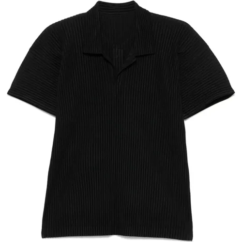 Schwarzes Plissé Poloshirt , Herren, Größe: M - Issey Miyake - Modalova