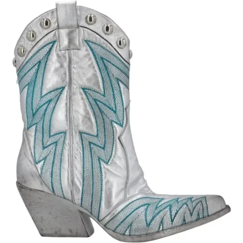 Silberne Gewaschene Leder Cowboy Stiefel - Größe 40 , Damen, Größe: 37 EU - Elena Iachi - Modalova