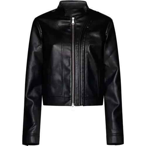Schwarze Leder Moto Jacke , Damen, Größe: S - Y/Project - Modalova