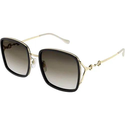 Black/Brown Shaded Sunglasses , female, Sizes: 58 MM - Gucci - Modalova