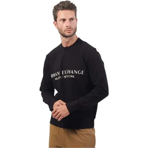 Schwarzer Pullover French Terry Stretch , Herren, Größe: M - Armani Exchange - Modalova