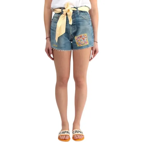 Denim-Shorts mit elastischem Bund und Stofftaschen , Damen, Größe: M/L - MC2 Saint Barth - Modalova