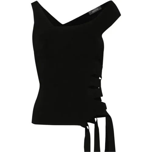 Schwarzes Bandagen-Top mit Asymmetrischen Trägern , Damen, Größe: S - Mugler - Modalova