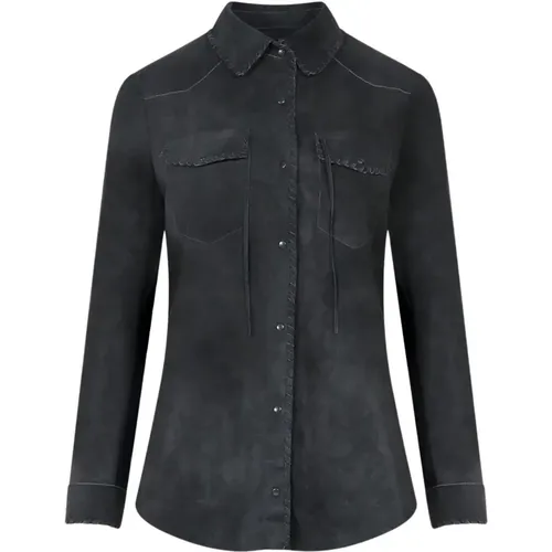 Grey Suede Shirt with Laces Detail , female, Sizes: M, L, S - Salvatore Santoro - Modalova