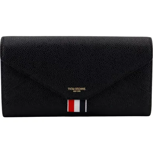 Leather Wallet with Flap and Snap Button , female, Sizes: ONE SIZE - Thom Browne - Modalova