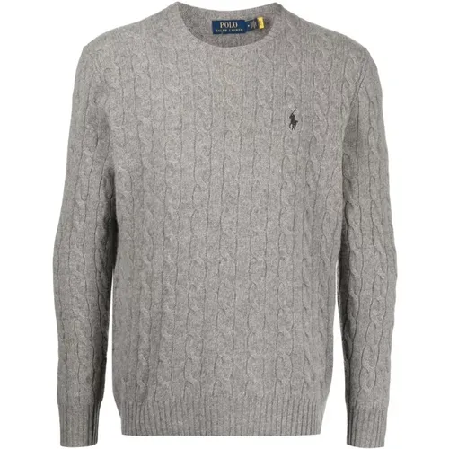 Grey Cable Knit Sweater with Polo Pony Motif , male, Sizes: L, XL - Ralph Lauren - Modalova