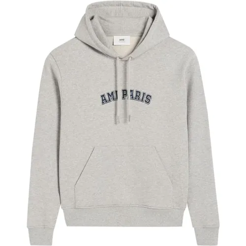 Grauer Hoodie mit Logo-Print , Herren, Größe: XL - Ami Paris - Modalova