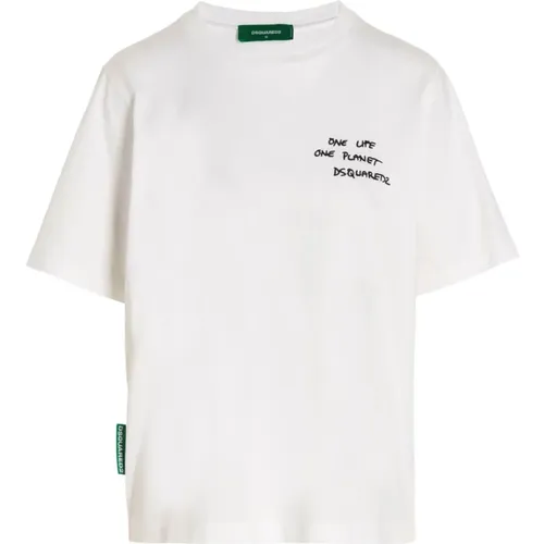 Weiße Bestickte Baumwoll-T-Shirt für Frauen , Damen, Größe: M - Dsquared2 - Modalova