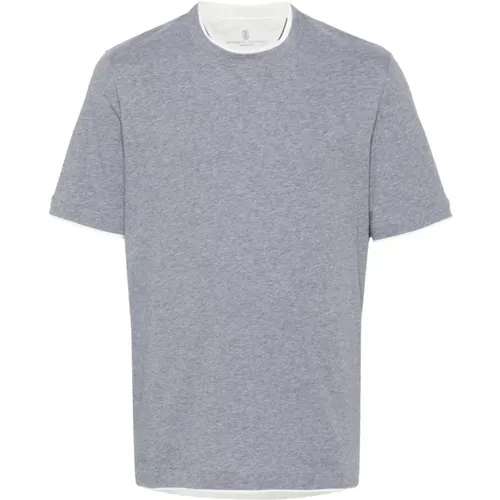 Grey Cotton Layered T-shirt Jersey Design , male, Sizes: S, XL - BRUNELLO CUCINELLI - Modalova