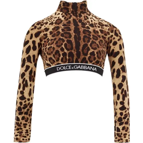 Leopard Print Turtle Neck Top , female, Sizes: XS - Dolce & Gabbana - Modalova