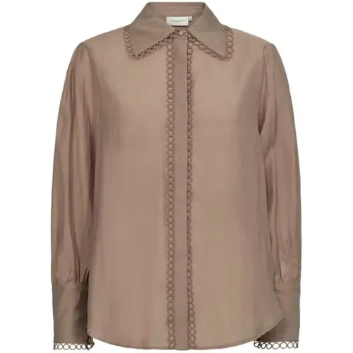 Stilvolle Braune Bluse mit Spitzen-Details , Damen, Größe: L - Copenhagen Muse - Modalova