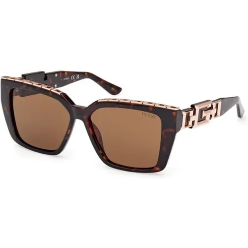 Dark Havana Sunglasses with Lenses , female, Sizes: 55 MM - Guess - Modalova