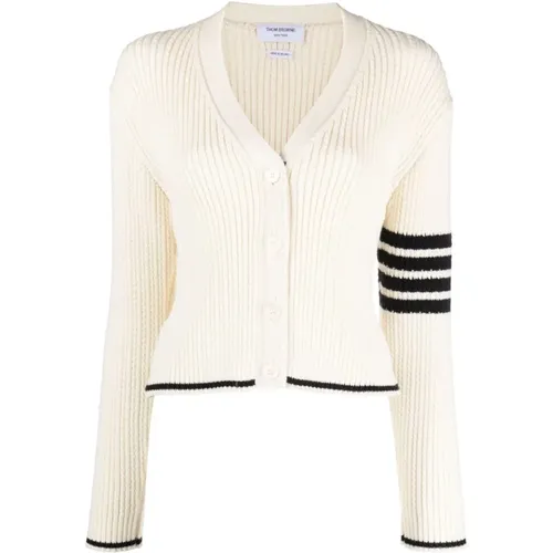 Weiße Kabelwoll-Strickjacke,Weiße Baby Cable Sweater mit Streifen - Thom Browne - Modalova