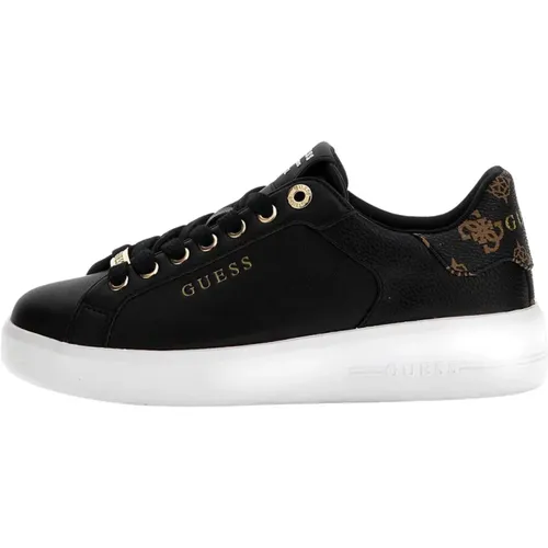 Schwarze Ledersneakers mit Goldenem Logo , Damen, Größe: 35 EU - Guess - Modalova