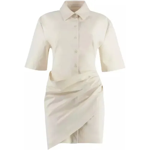 Ivory Mini Dress with Button Closure and Draped Waist , female, Sizes: 2XS - Jacquemus - Modalova