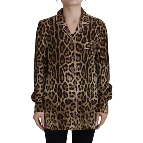 Elegant Leopard Silk Blouse , female, Sizes: 2XS - Dolce & Gabbana - Modalova